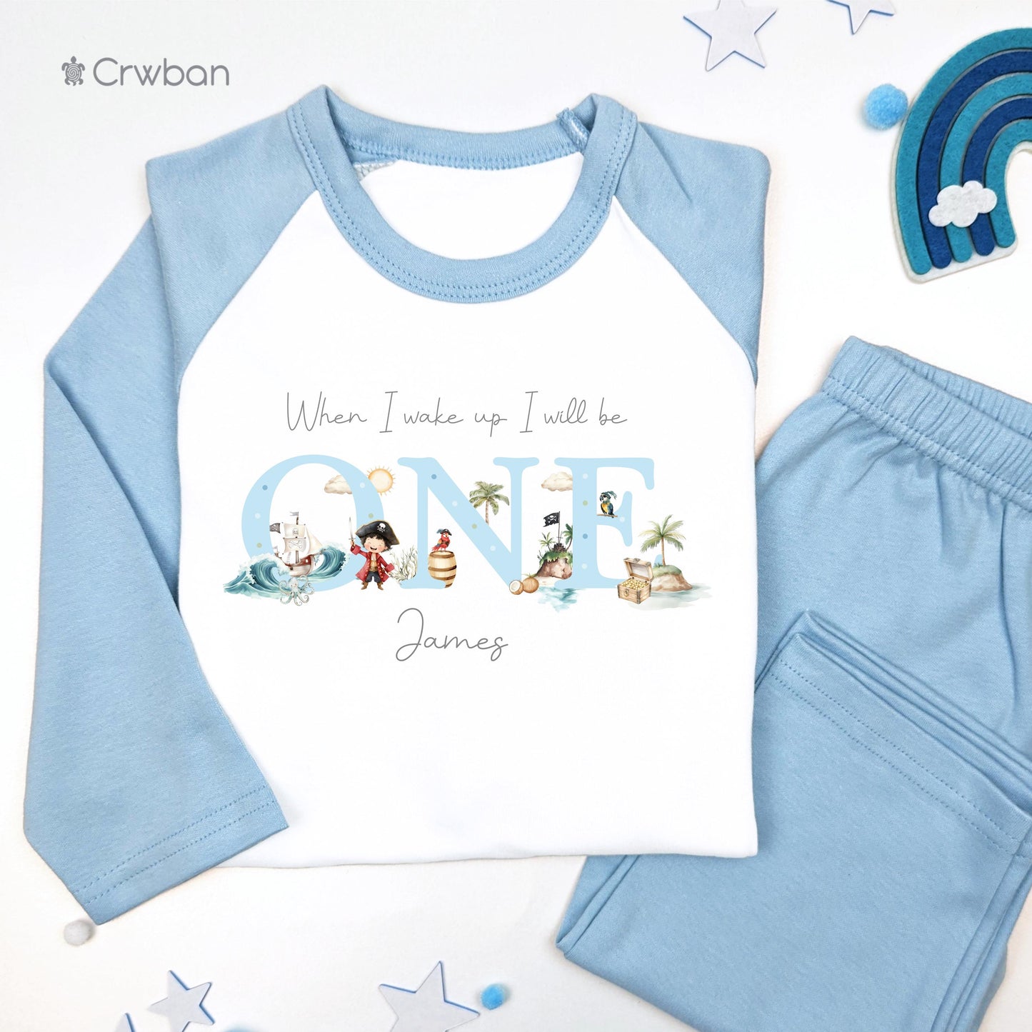 Personalised Blue Pirate Theme Any Age Birthday Pyjamas, Children Toddler, Birthday Gift, Birthday Pyjamas, 1st 2nd Birthday Outfit