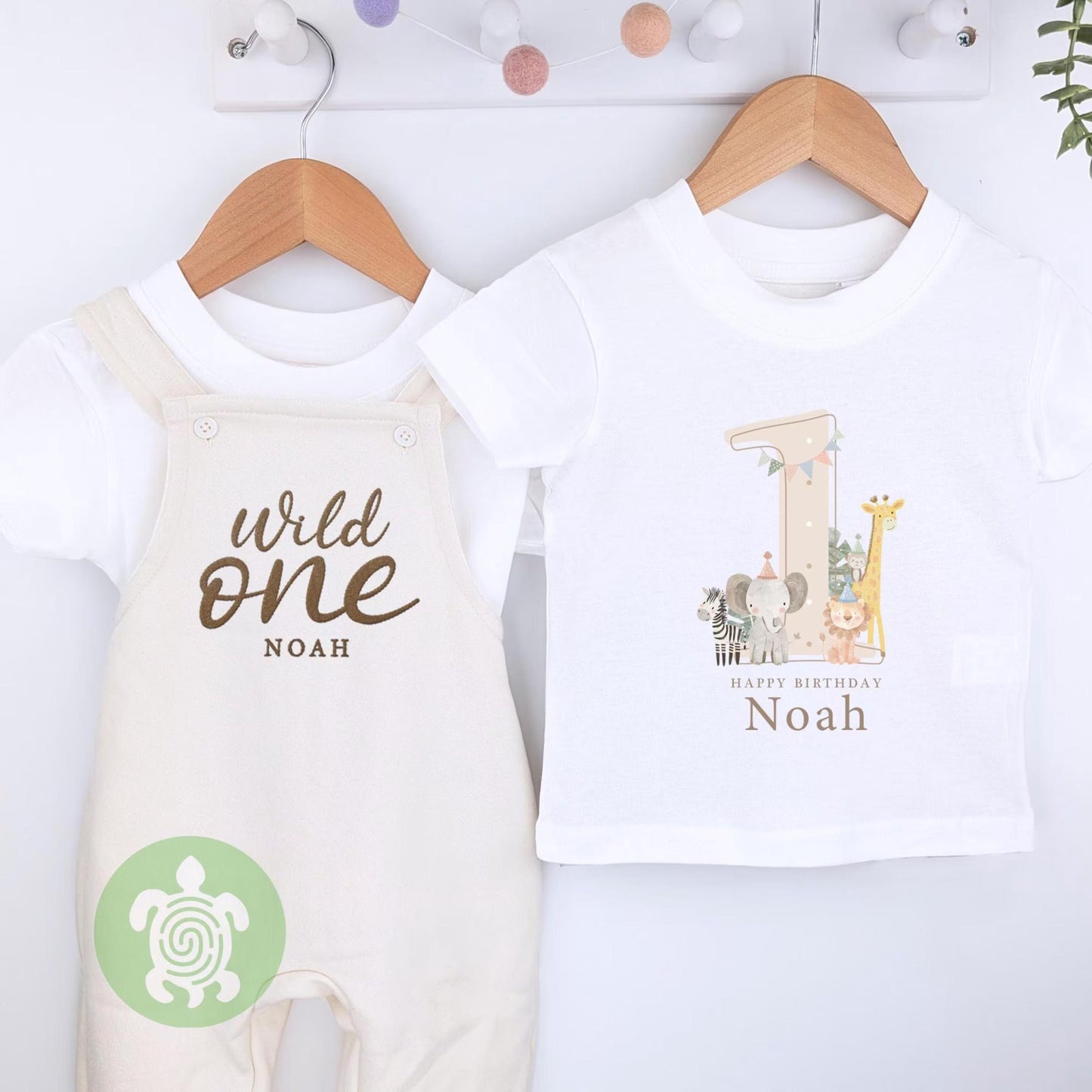 Safari Wild One Personalised Embroidered Birthday Oat Fleece Dungarees, 1st Party Outfit with Brown Print, Childs Clothing, Birthday Outfit
