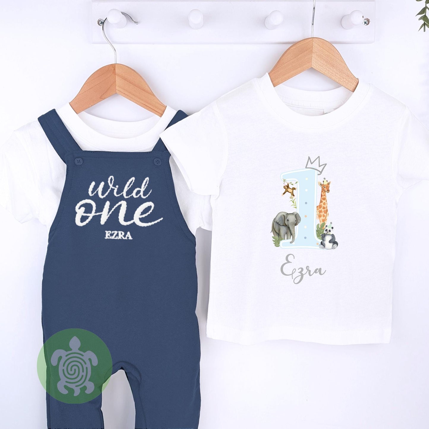 Wild One Personalised Embroidered Birthday Navy Fleece Dungarees, 1st Party Outfit with Print, Childs Clothing, Birthday Outfit