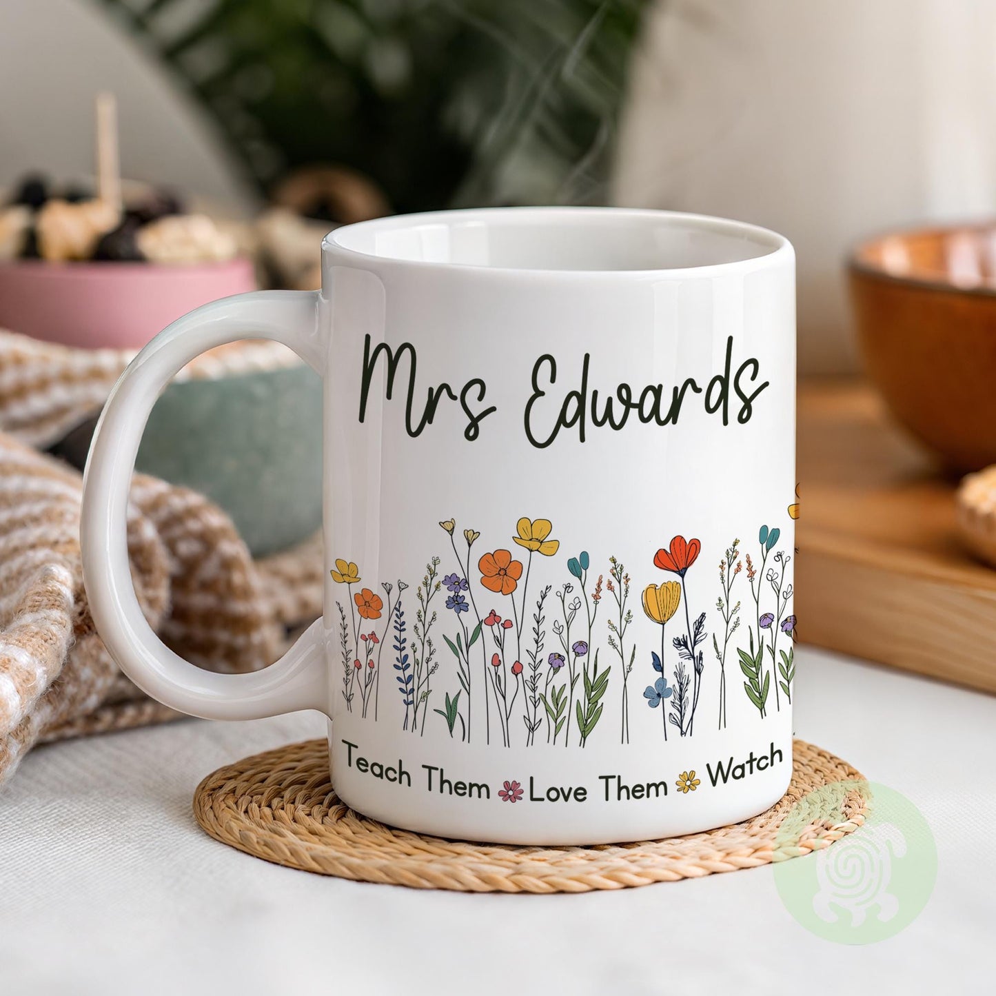 Personalised Wild Flowers Teacher Thank You Gift, Teacher Mug With Name, Teacher Appreciation Gift, End of Term Gift, Nursery Teacher Gift