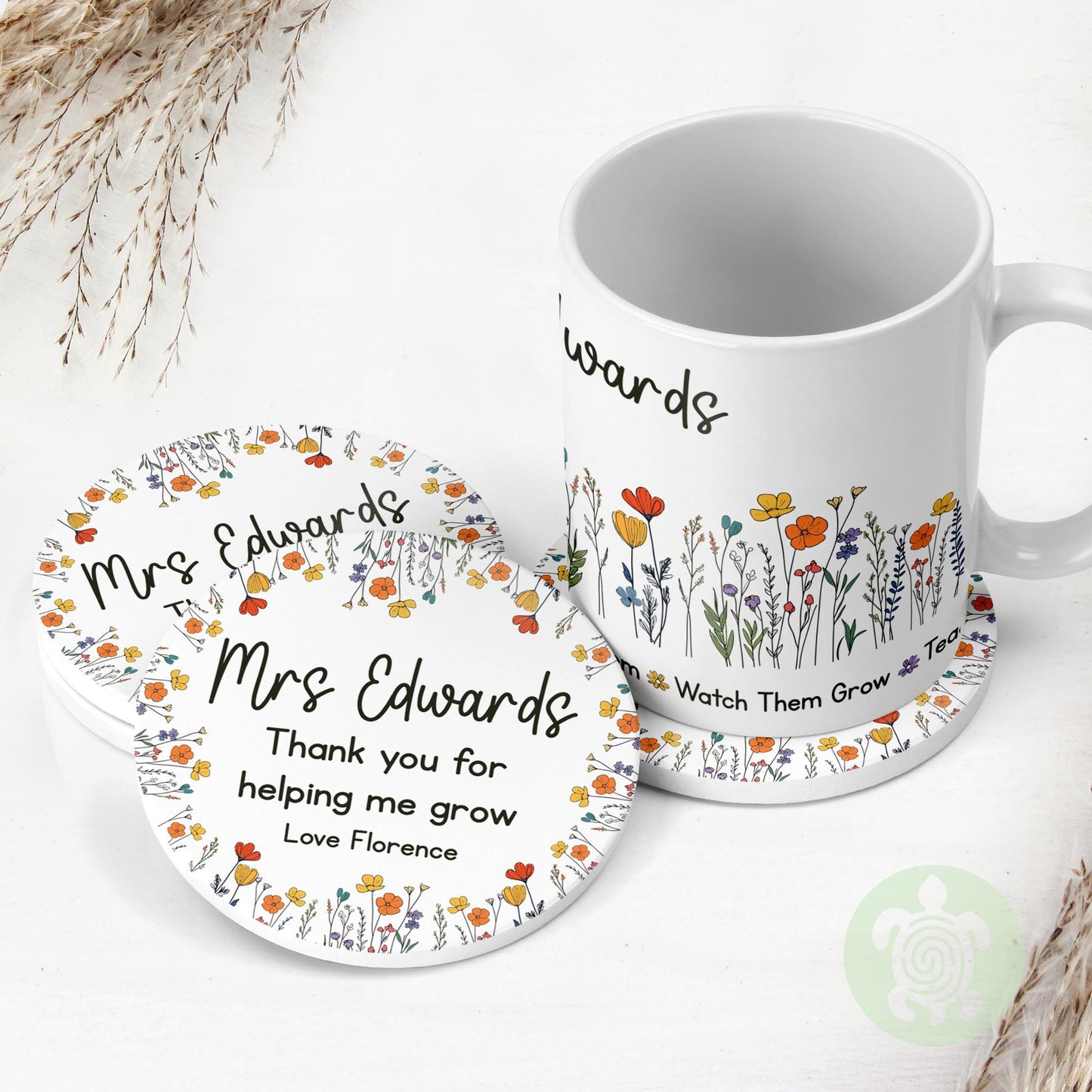 Personalised Wild Flowers Teacher Thank You Gift, Teacher Mug With Name, Teacher Appreciation Gift, End of Term Gift, Nursery Teacher Gift