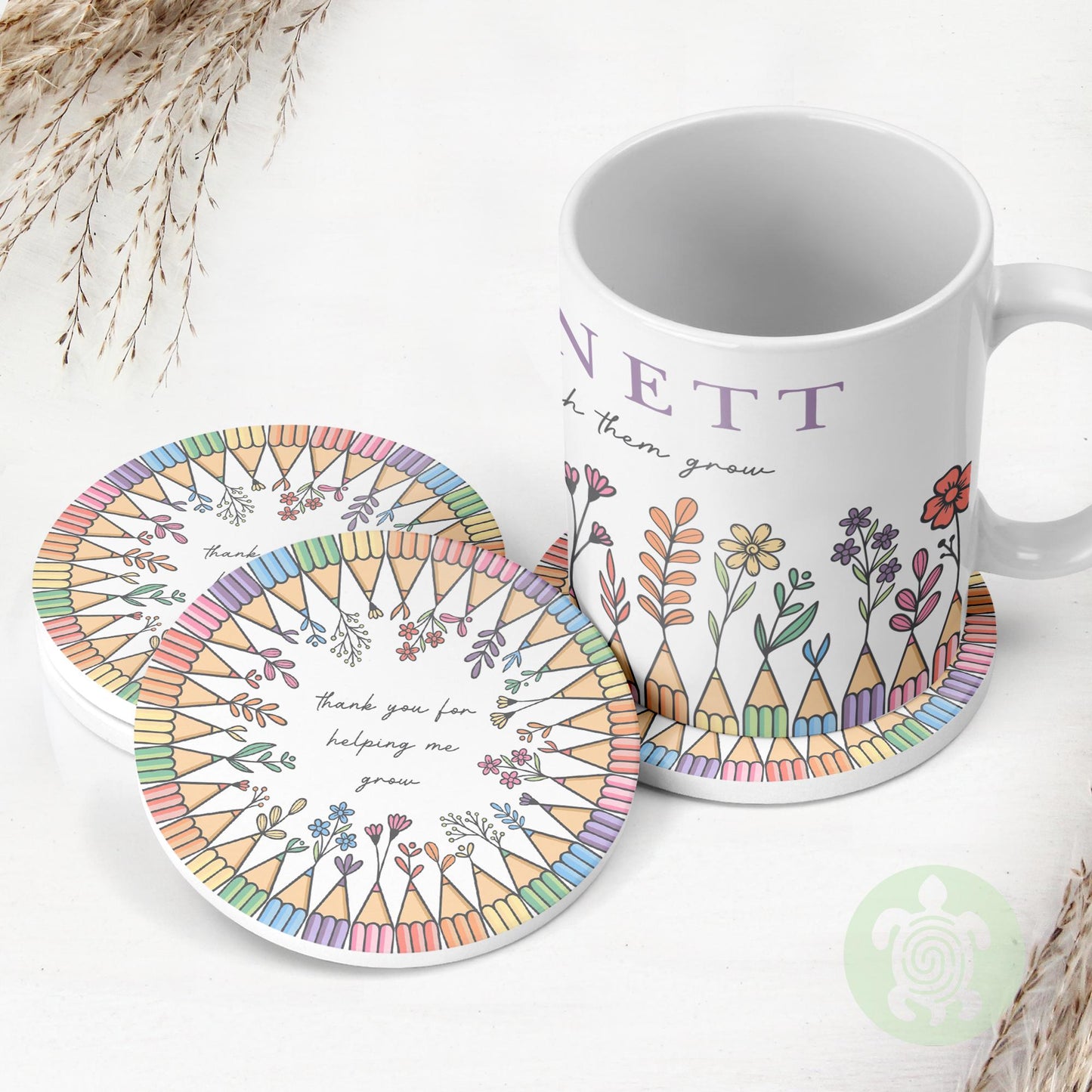 Personalised Pencil Flowers Teacher Thank You Gift, Teacher Mug With Name, Teacher Appreciation Gift, End of Term Gift, Nursery Teacher Gift