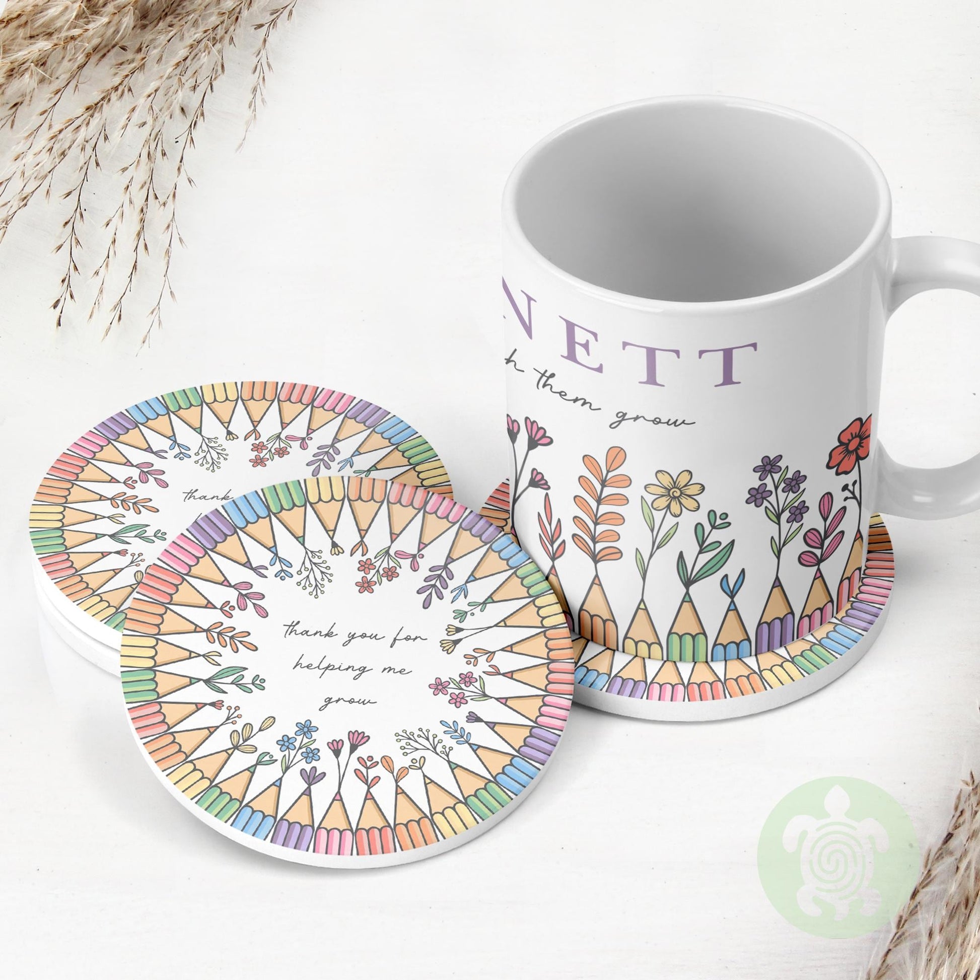 Personalised Pencil Flowers Teacher Thank You Gift, Teacher Mug With Name, Teacher Appreciation Gift, End of Term Gift, Nursery Teacher Gift