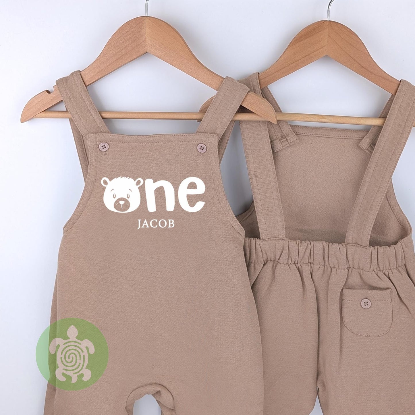 Personalised Beary 1st Birthday Embroidered Outfit Tanned or Oat Fleece Dungarees, 1st Party Outfit, Childs Clothing, Birthday Outfit