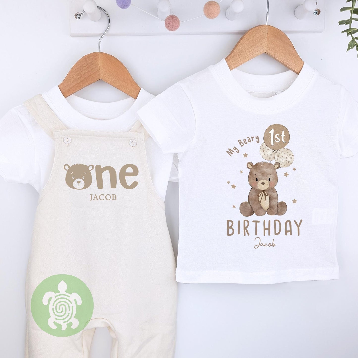 Personalised Beary 1st Birthday Embroidered Outfit Tanned or Oat Fleece Dungarees, 1st Party Outfit, Childs Clothing, Birthday Outfit