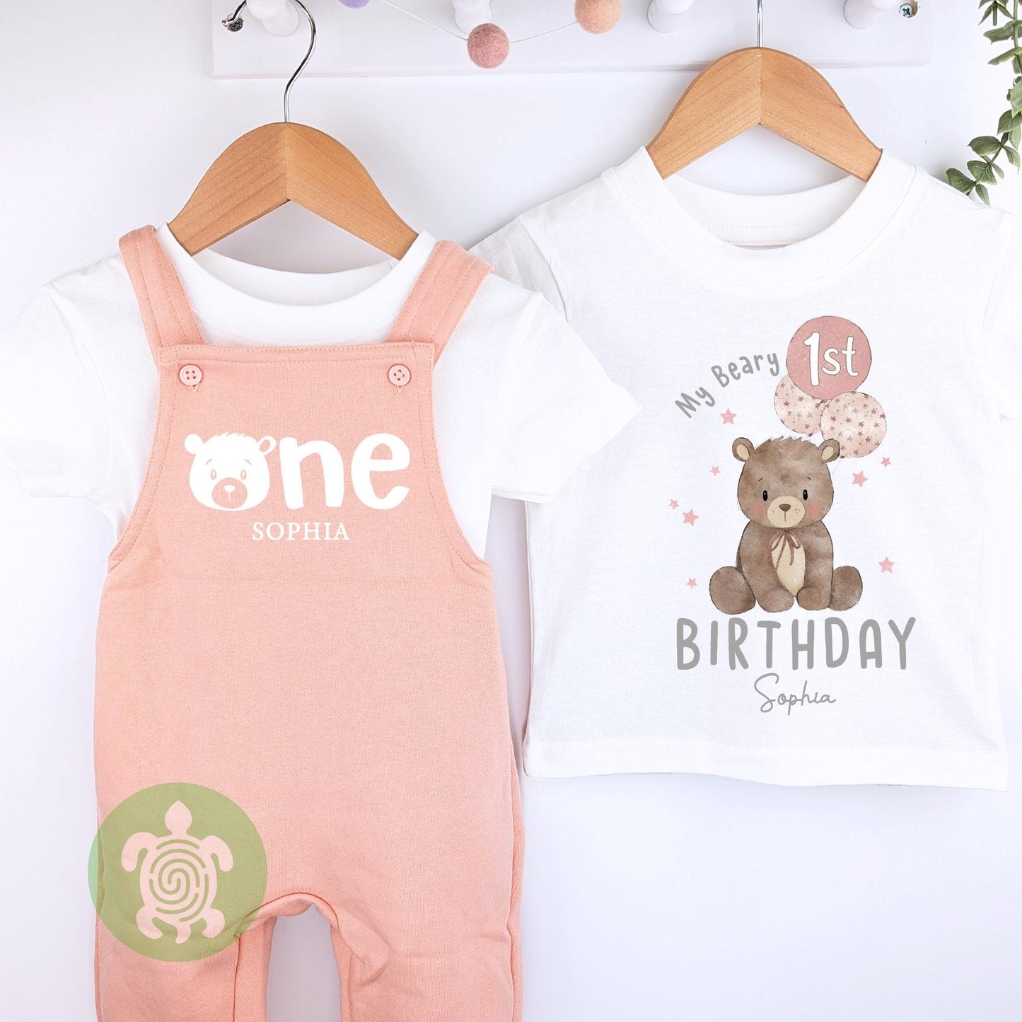 Personalised Beary 1st Birthday Embroidered Outfit Pink Fleece Dungarees, 1st Party Outfit, Childs Clothing, Birthday Outfit, Bear Themed