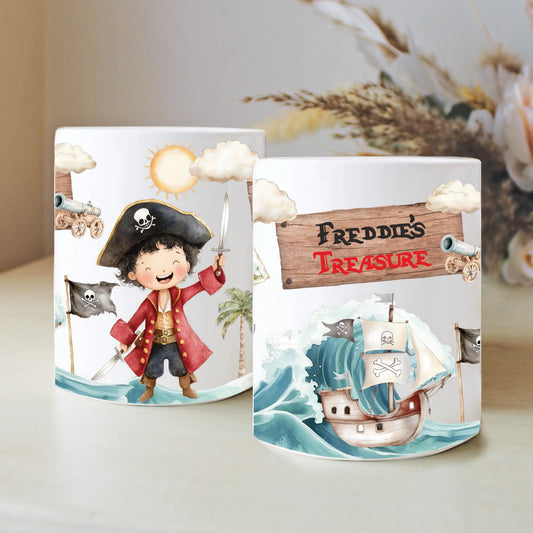 Personalised Name Birthday Pirate Money Box, Nursery Decor, Pirate Theme, New Baby Gift, First Birthday, Birthday Gift, Keepsake Gift
