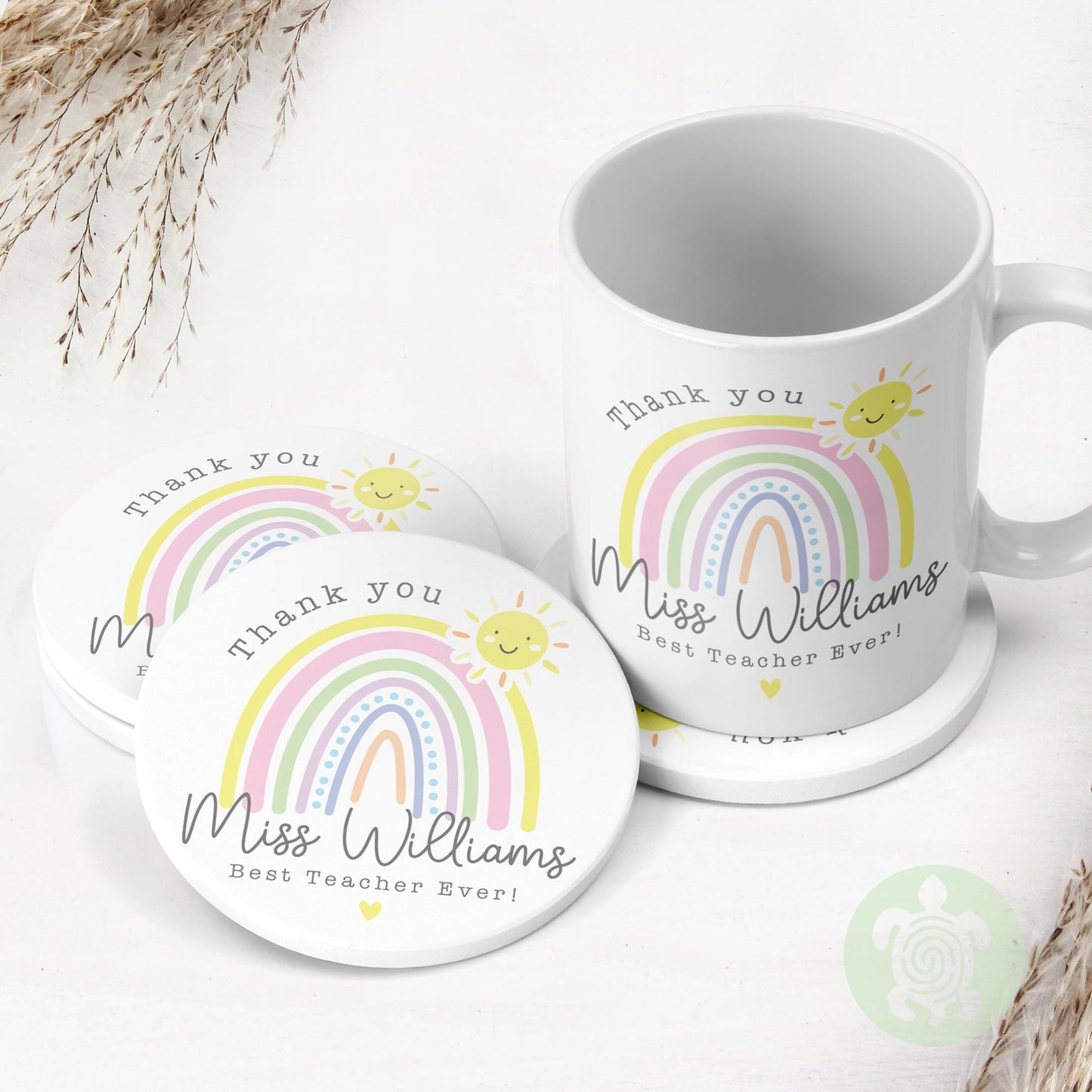 Personalised Thank you Sun Rainbow Teacher Gift, Teacher Mug With Name, Teacher Appreciation Gift, End of Term Gift, Nursery teacher Gift