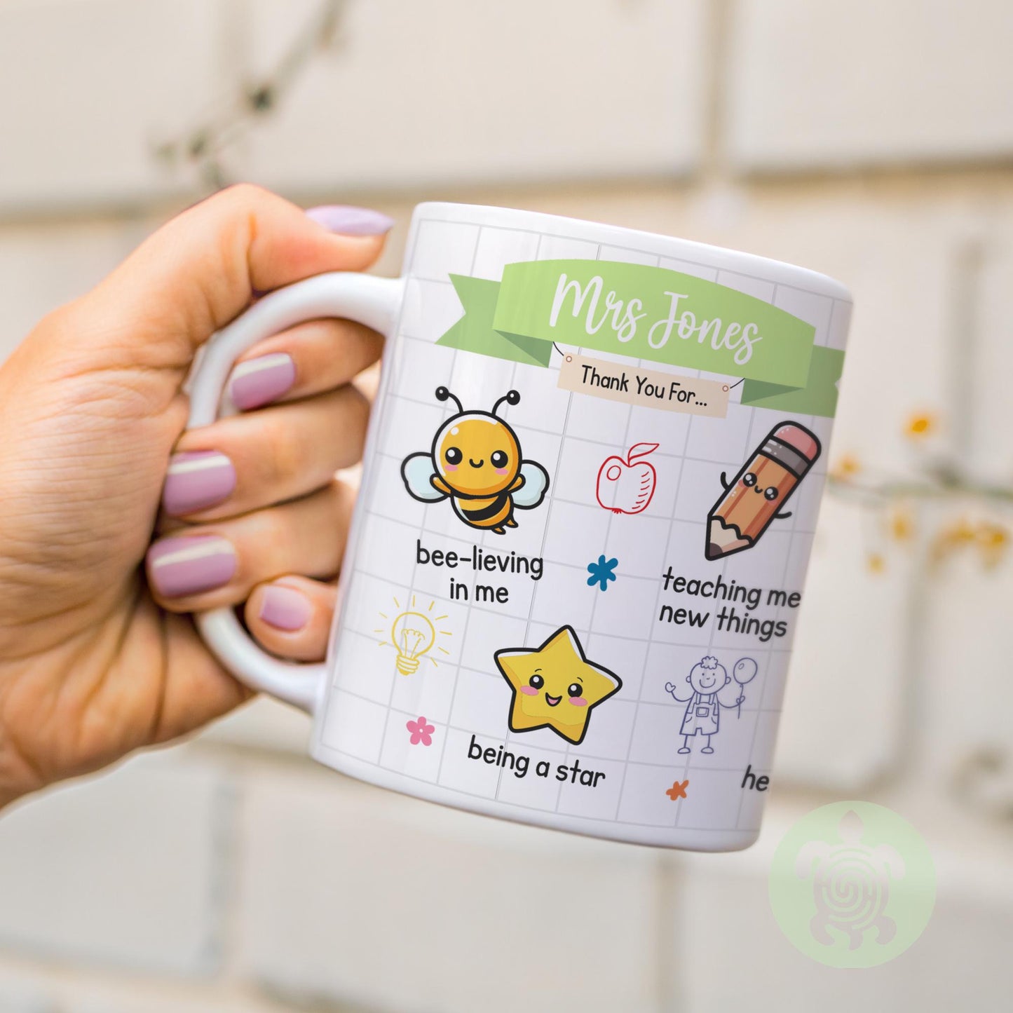 Personalised Teacher Thank You For.. Gift, Teacher Mug With Name, Teacher Appreciation Gift, End of Term Gift, Nursery Doodle Gift