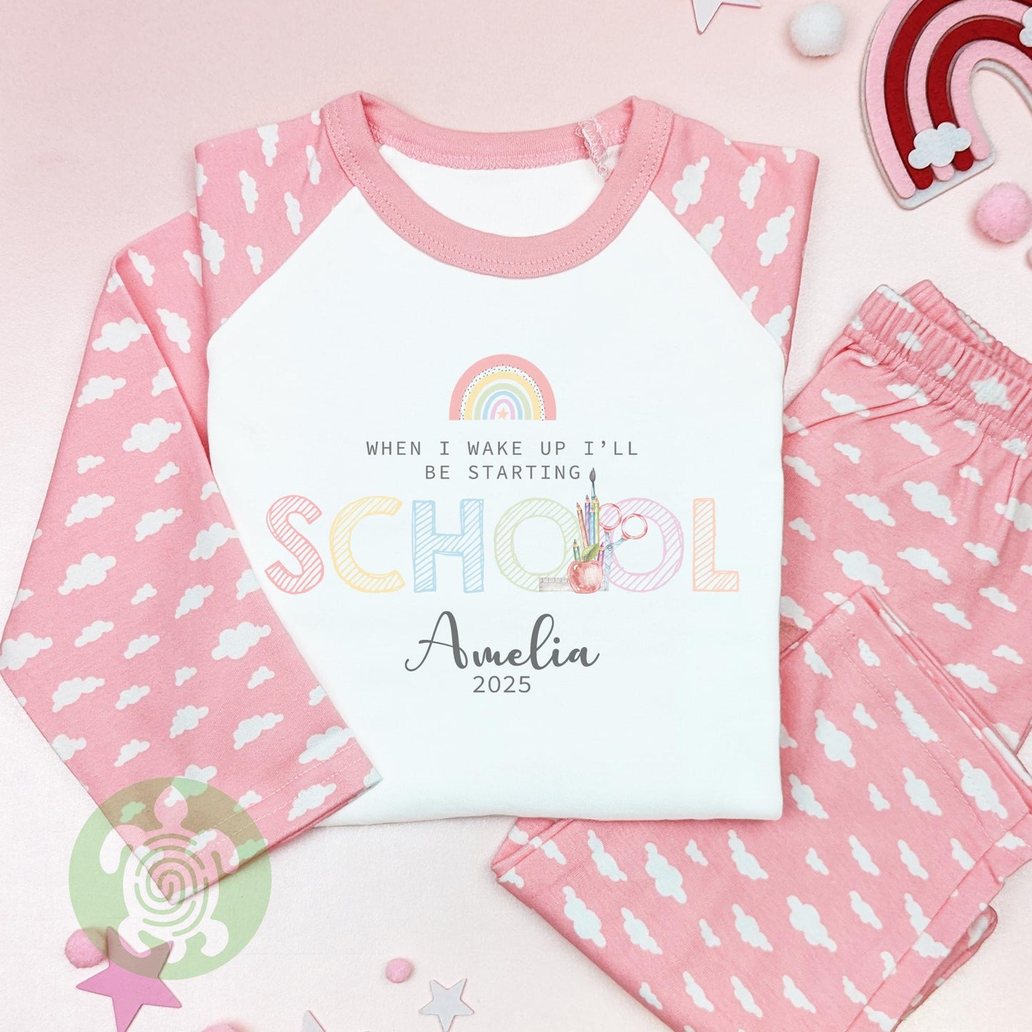 Personalised Starting School Outfit, Back to School Childrens' Pyjamas, First day of School Pink Pyjamas, First Day of School Nightwear