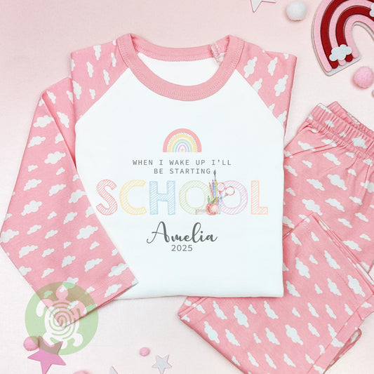 Personalised Starting School Outfit, Back to School Childrens' Pyjamas, First day of School Pink Pyjamas, First Day of School Nightwear