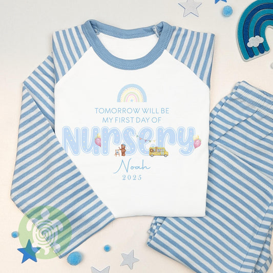 Personalised Starting Reception Outfit, First day School Children's' Pyjamas, School Day, Blue Pyjamas, First Day of Nursery Night before