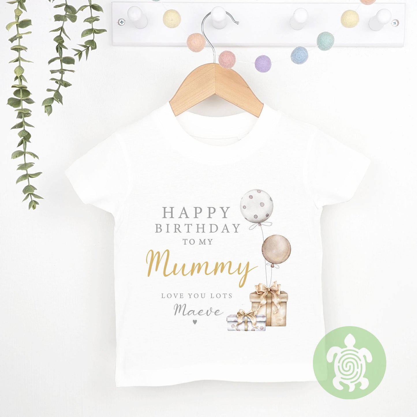 Gold Balloons Happy Birthday Mummy Daddy Any Name, Love you Lots Baby Bodysuit Babygrow, Personalised Gift, Birthday Present, Toddler Tshirt
