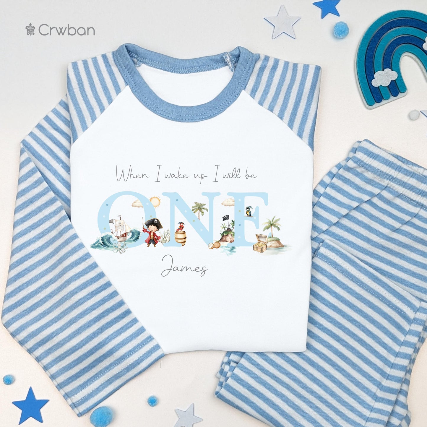 Personalised Blue Pirate Theme Any Age Birthday Pyjamas, Children Toddler, Birthday Gift, Birthday Pyjamas, 1st 2nd Birthday Outfit
