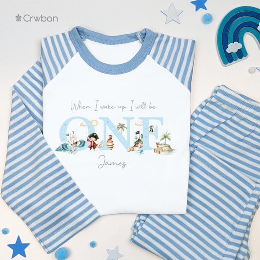 Blue Pirate Theme Any Age Birthday Personalised Kids Outfit, Birthday Morning Set, Custom Name Cotton Clothing Set, Tight-fitting style