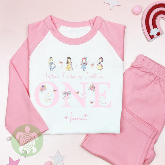 Pink Four Rainbow Princess Personalised Kids Outfit, Birthday Morning Set, Custom Name Cotton Clothing Set for Girls, Tight-fitting style