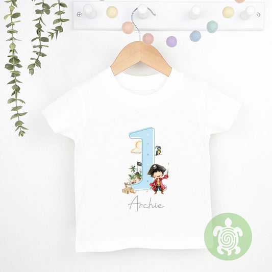 Personalised Blue Pirate Birthday Children's T-shirt, 1st, 2nd, 3rd Birthday Party Outfit, Childs Clothing, Printed Birthday Sweatshirt, Top