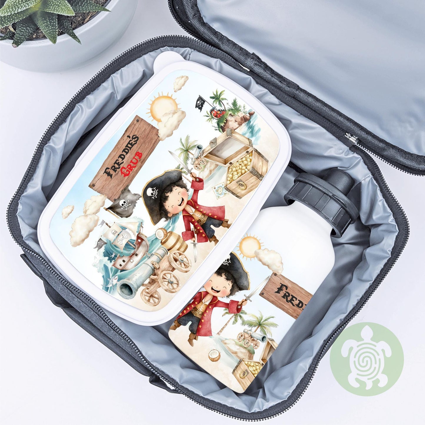 Personalised Pirate Lunch Bag, Snack Box & Water Bottle Set - Kids Lunch Bag - Boys Lunch Box - Kids Water Bottles - Boys back to school