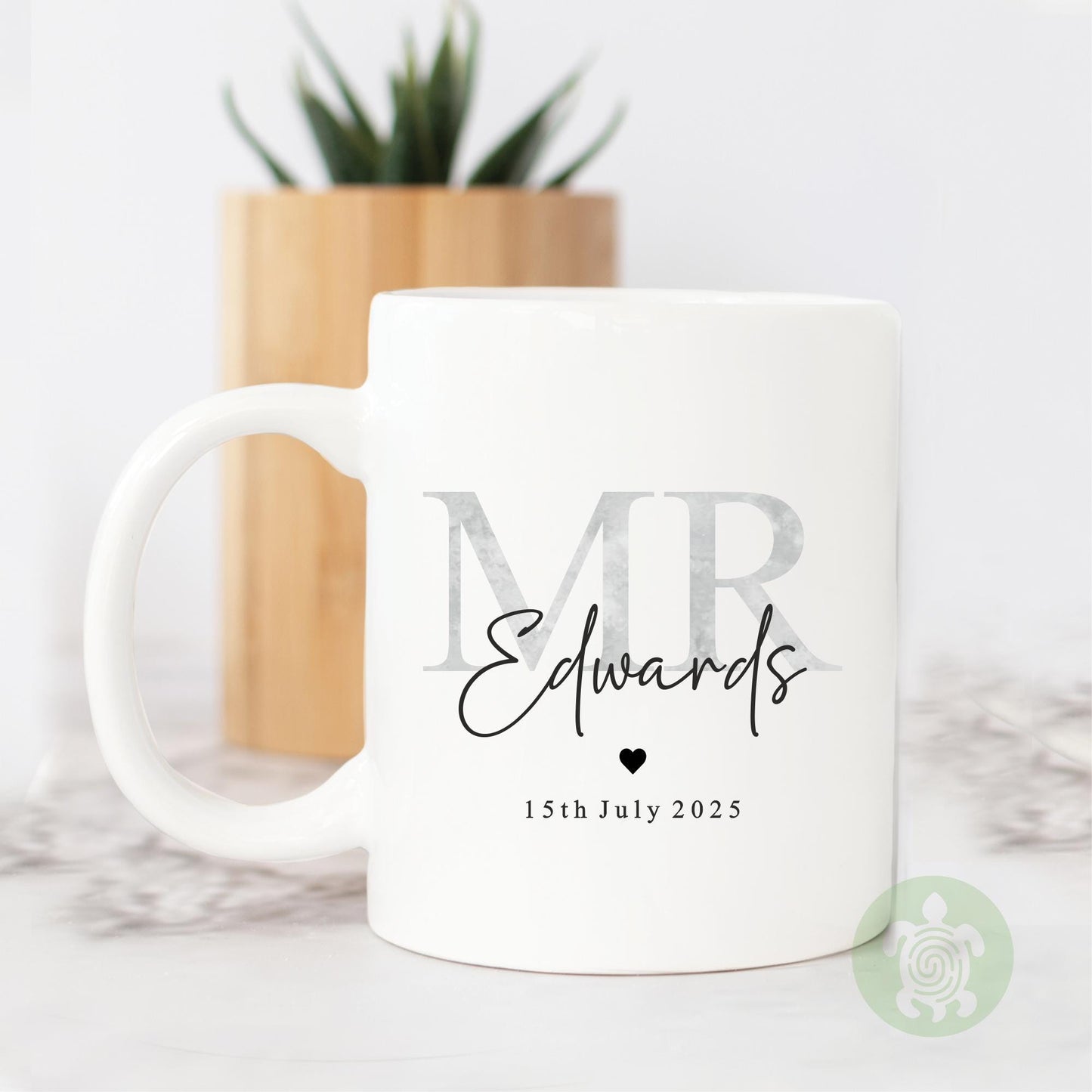 Personalised Mr & Mrs Wedding Mug, Grey Marble effect Love Heart, Couple Coffee Tea Mug, Wedding or Anniversary Mug, Bride and Groom Mug Set