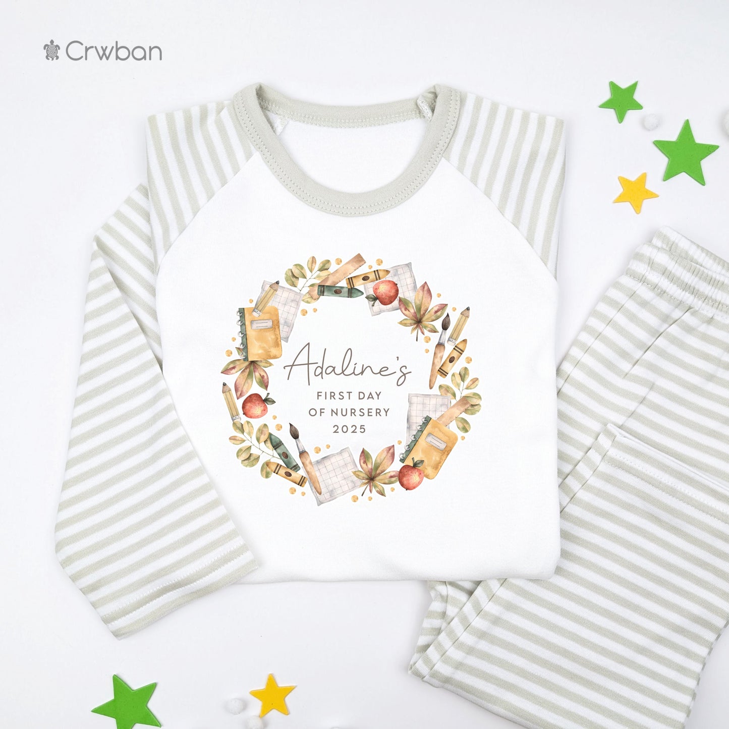 Personalised Starting School Watercolour Wreath, Back to School Pyjama's, First day of Nursery, Reception, First Day of School Nightwear