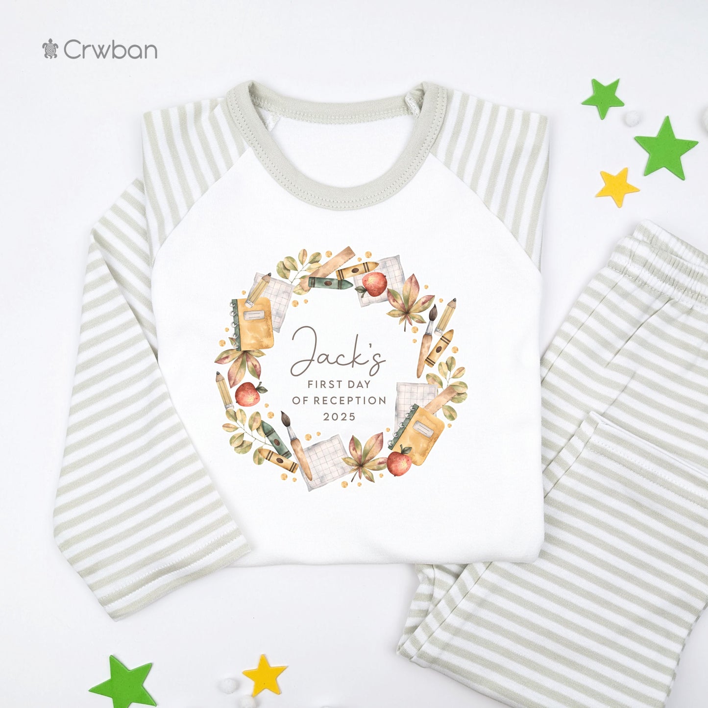 Personalised Starting School Watercolour Wreath, Back to School Pyjama's, First day of Nursery, Reception, First Day of School Nightwear