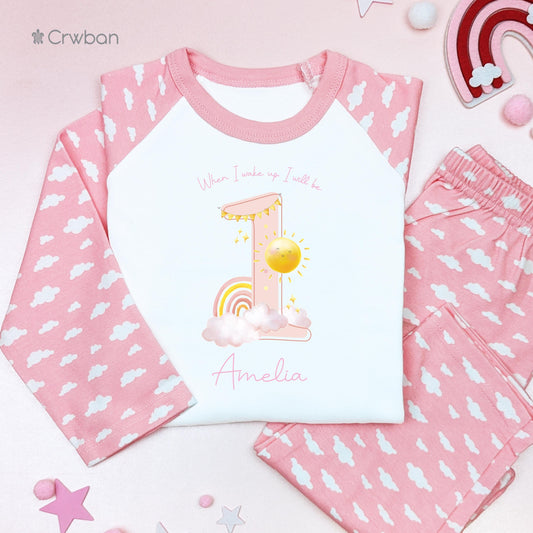 Pink Sunshine Any Age Birthday Personalised Kids Outfit, Birthday Morning Set, Custom Name Cotton Clothing Set, Tight-fitting style