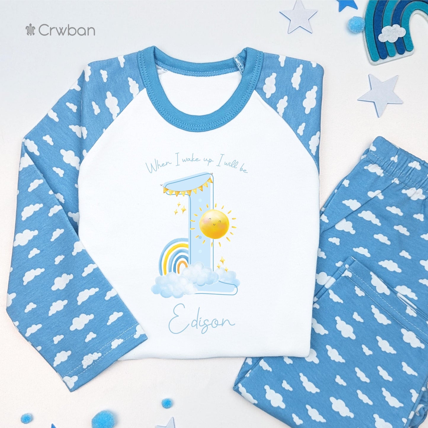 Blue Sunshine Any Age When I Wake Up Birthday Personalised Kids Outfit, Morning Set, Custom Name Cotton Clothing Set, Tight-fitting style