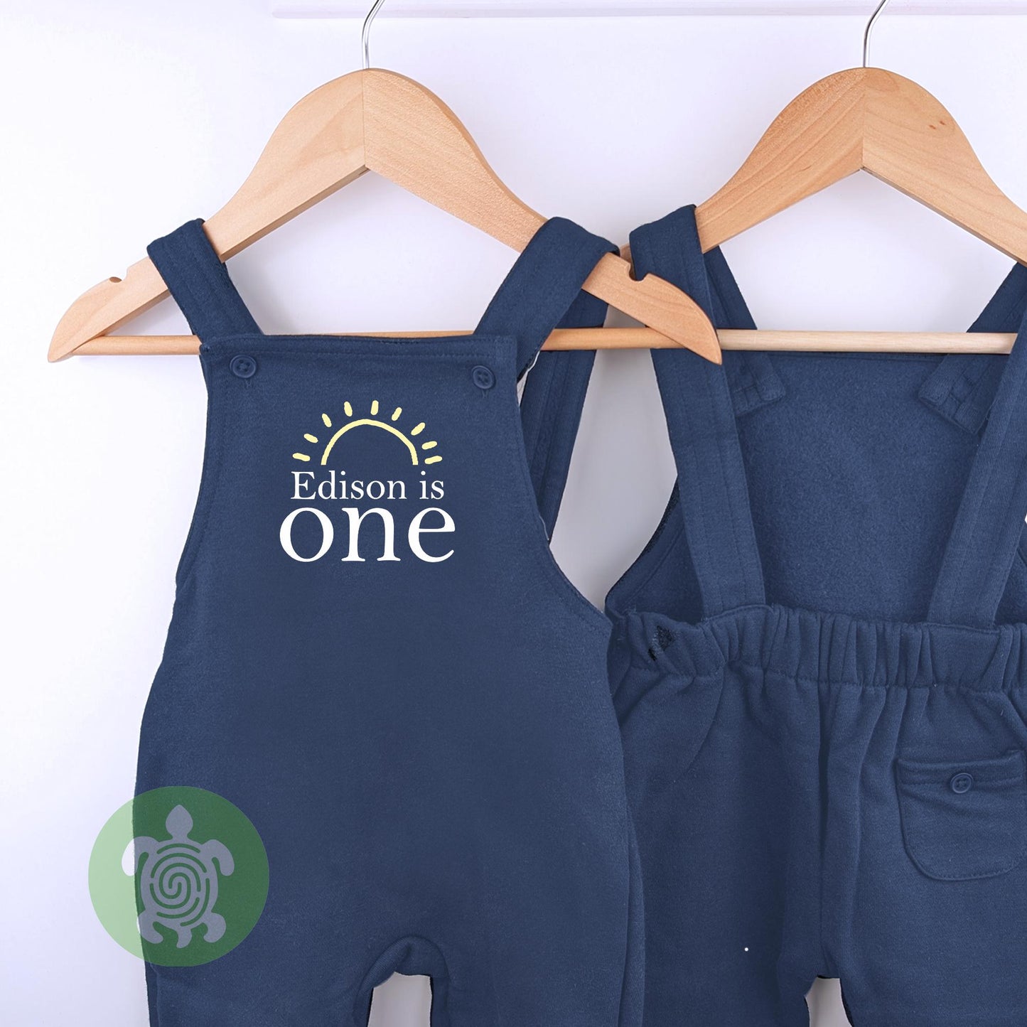 Personalised Blue First Trip Around the Sun, Sunshine Embroidered Birthday Navy Fleece Dungarees, 1st Party Outfit, Birthday Outfit