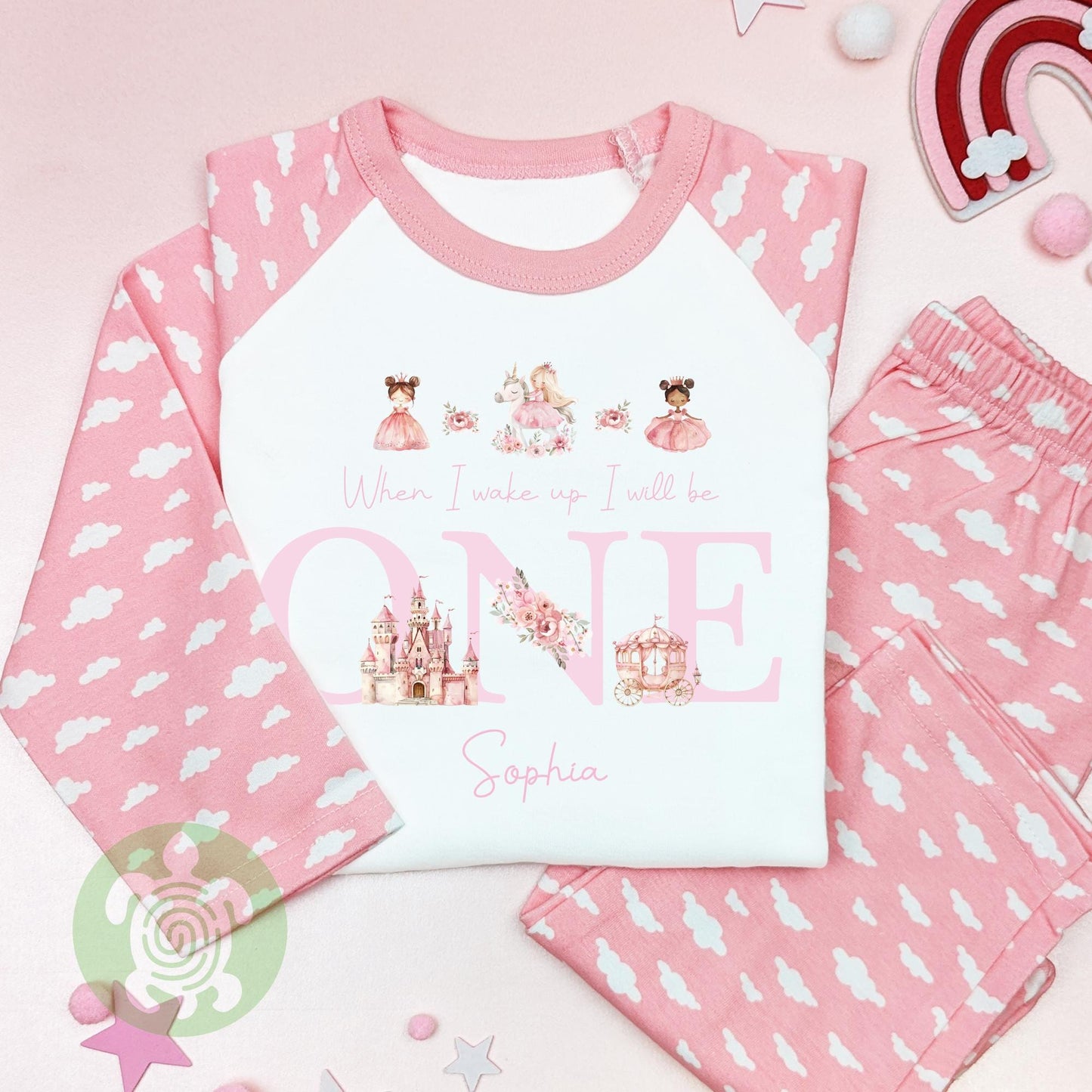 Personalised Pink Princess Three Any Age Birthday Pyjamas, Children Toddler, Birthday Gift, Birthday Pyjamas, 1st 2nd Birthday Outfit