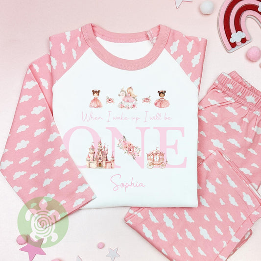 Pink Princess Three Any Age Birthday Personalised Kids Outfit, Birthday Morning Set, Custom Name Cotton Clothing, Tight-fitting style