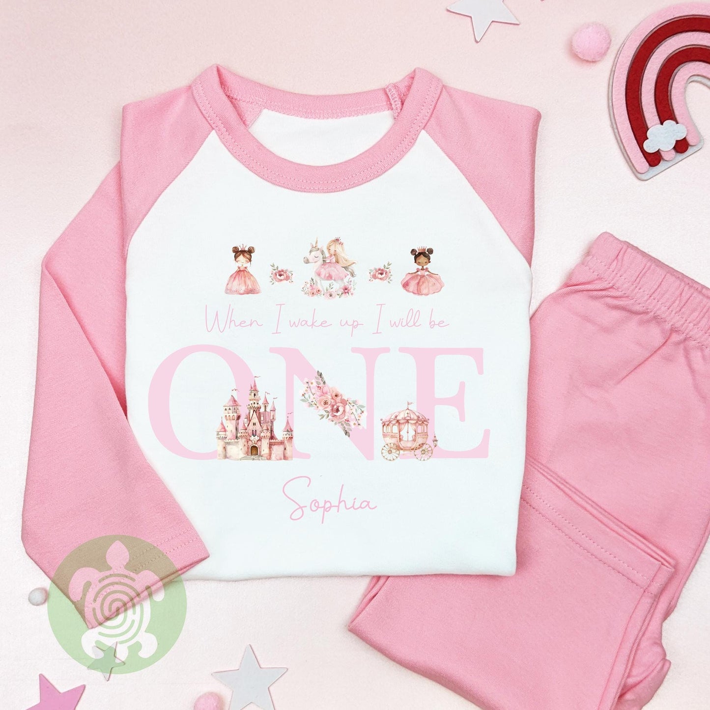 Personalised Pink Princess Three Any Age Birthday Pyjamas, Children Toddler, Birthday Gift, Birthday Pyjamas, 1st 2nd Birthday Outfit