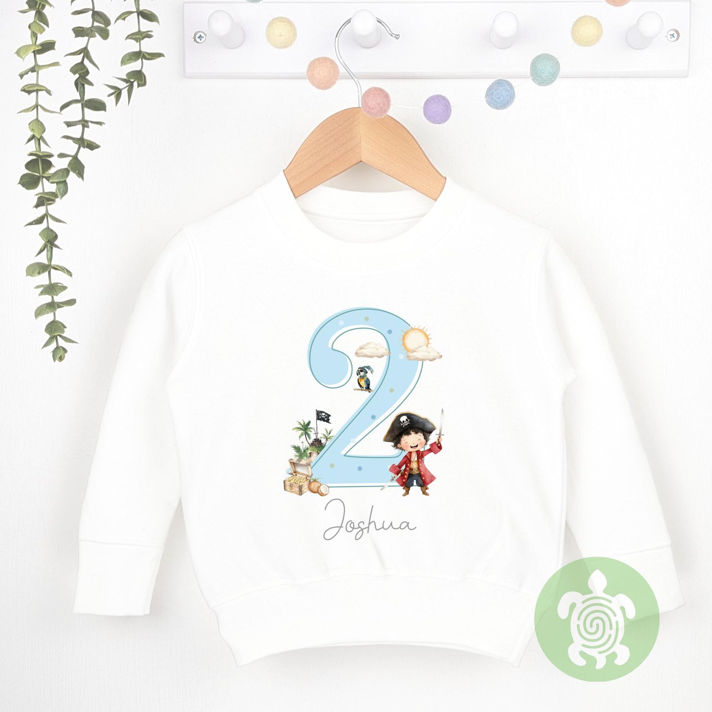 Personalised Blue Pirate Birthday Children's T-shirt, 1st, 2nd, 3rd Birthday Party Outfit, Childs Clothing, Printed Birthday Sweatshirt, Top