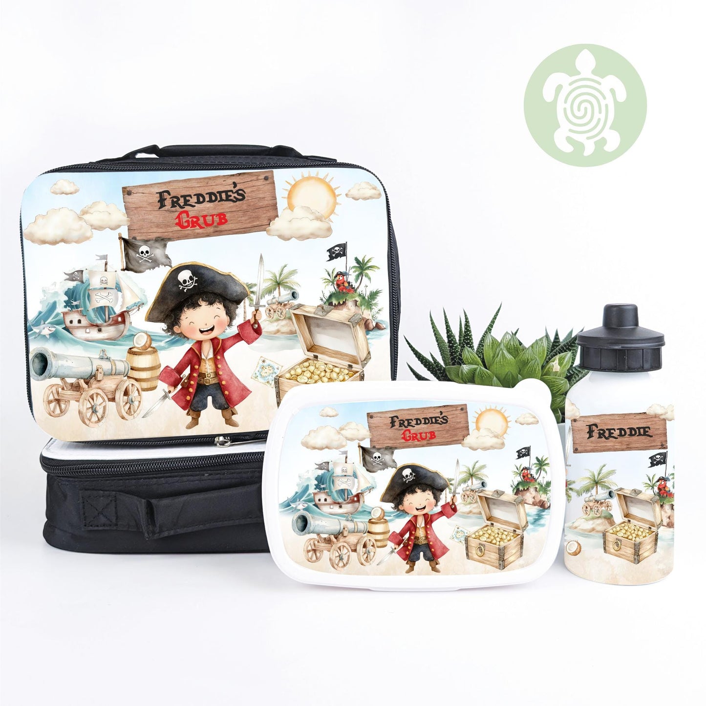 Personalised Pirate Lunch Bag, Snack Box & Water Bottle Set - Kids Lunch Bag - Boys Lunch Box - Kids Water Bottles - Boys back to school
