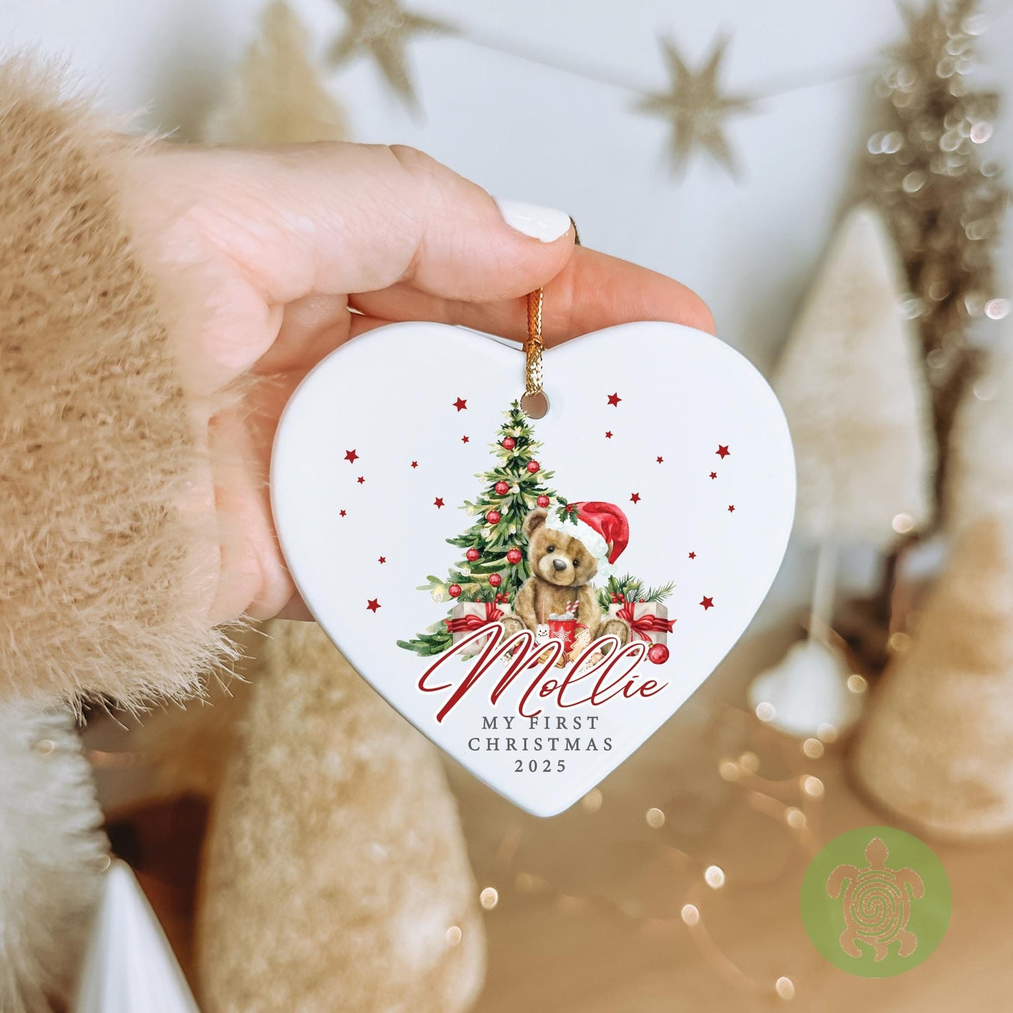 Personalised Red Teddy Baby's First Christmas Ornament | Ceramic Bauble | Custom Newborn Gift | 1st Xmas Tree Decoration | Keepsake 2025