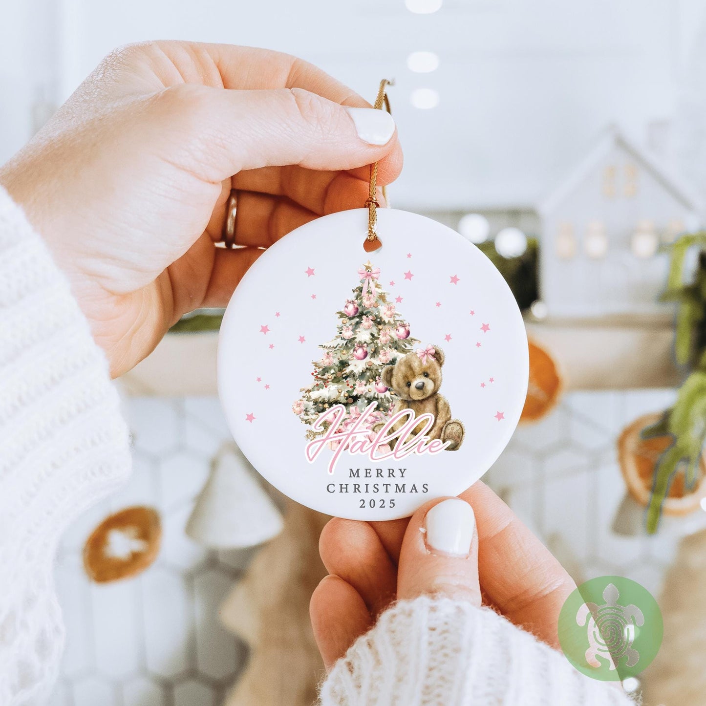 Personalised Pink Teddy Baby's First Christmas Ornament | Ceramic Bauble | Custom Newborn Gift | 1st Xmas Tree Decoration | Keepsake 2025