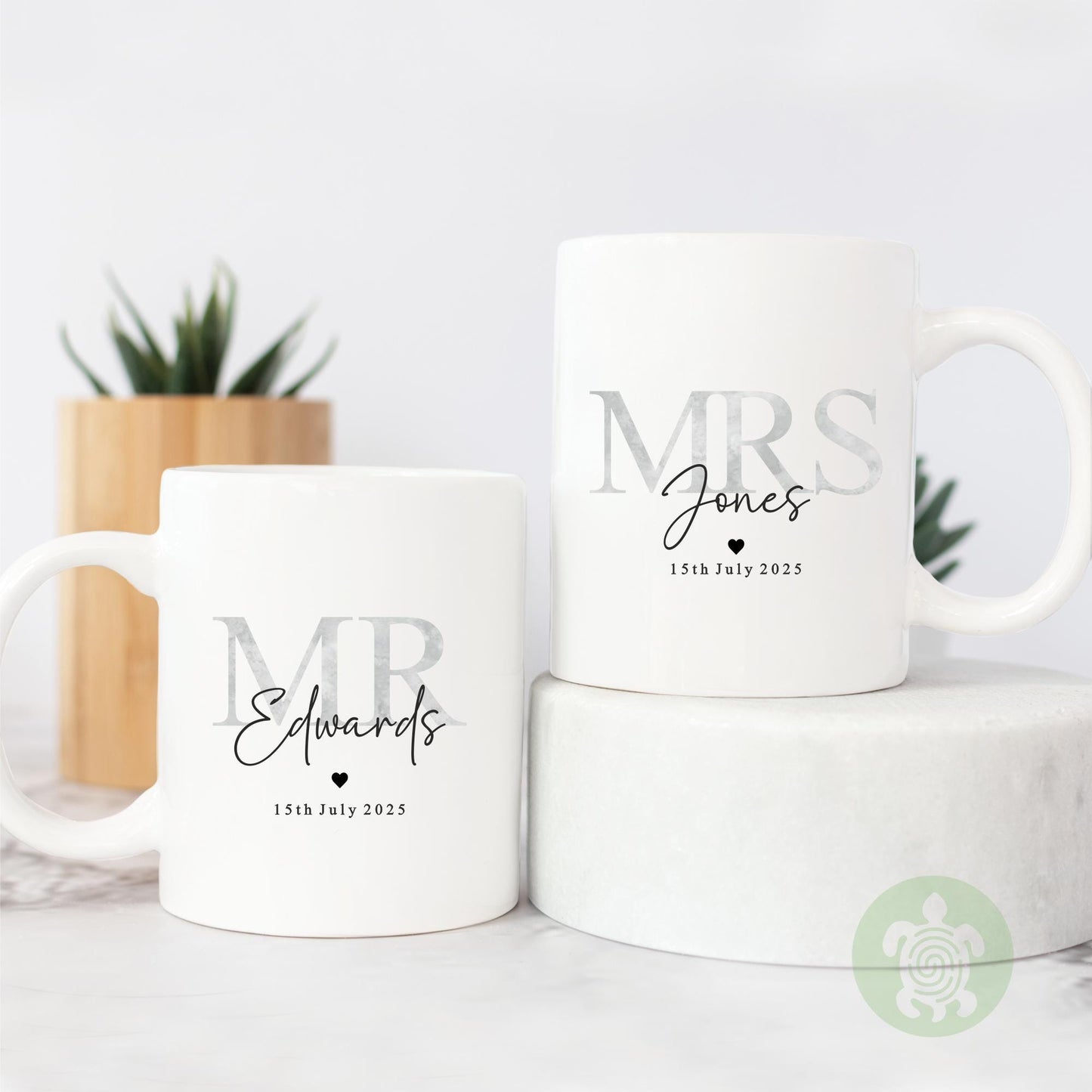Personalised Mr & Mrs Wedding Mug, Grey Marble effect Love Heart, Couple Coffee Tea Mug, Wedding or Anniversary Mug, Bride and Groom Mug Set