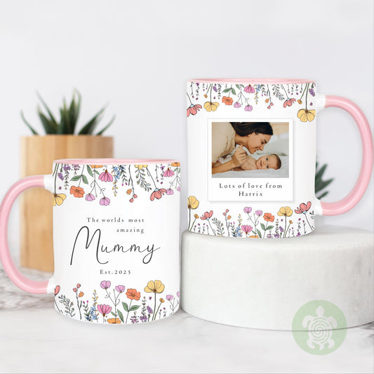 Personalised The Worlds Most Flowers Mug and Coaster Gift, Gifts for Mums Nanny, Gifts for Auntie, Customised Photo, Memorable Keepsake