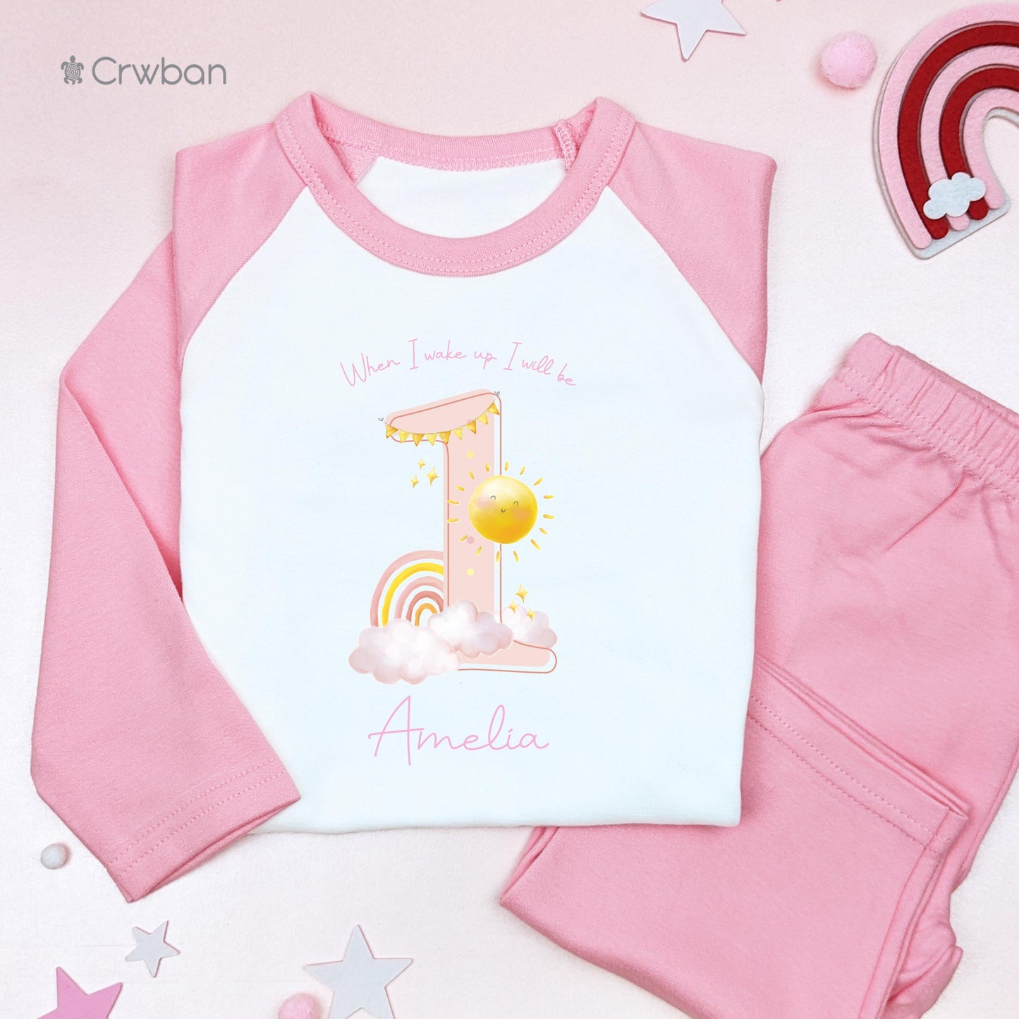Personalised Pink Sunshine Any Age Birthday, Girl Pyjamas, When I Wake Up I'll Be Birthday, Trip Around the Sun Pjs, Birthday Nightwear PJs