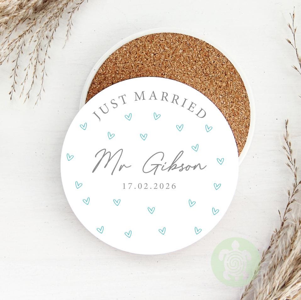Personalised Mr & Mrs Heart Wedding Mugs, Couple Coffee Tea Mug, Wedding or Anniversary Mug, Bride and Groom Mug Set, Wedding Coaster Set