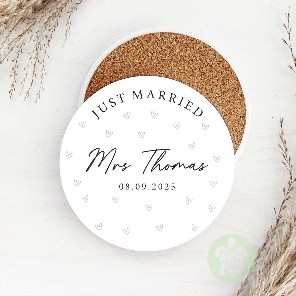 Personalised Mr & Mrs Heart Wedding Mugs, Couple Coffee Tea Mug, Wedding or Anniversary Mug, Bride and Groom Mug Set, Wedding Coaster Set