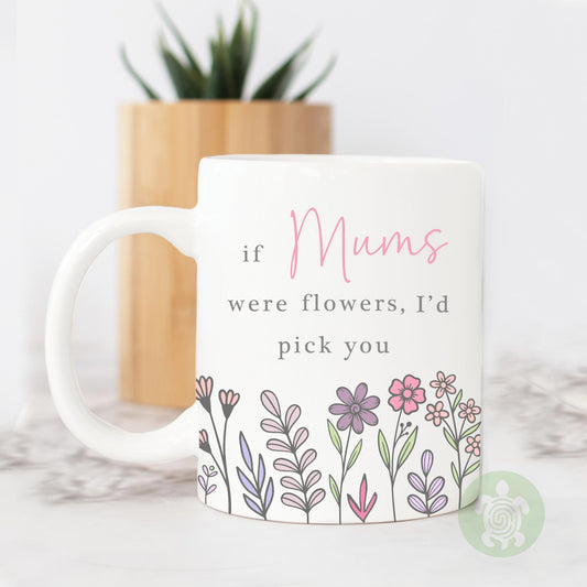 Personalised If ... Were Flowers I'd Pick You, Mug and Coaster Gift, Gifts for Mums Nanny, Gifts for Auntie, Memory, Keepsake, Present