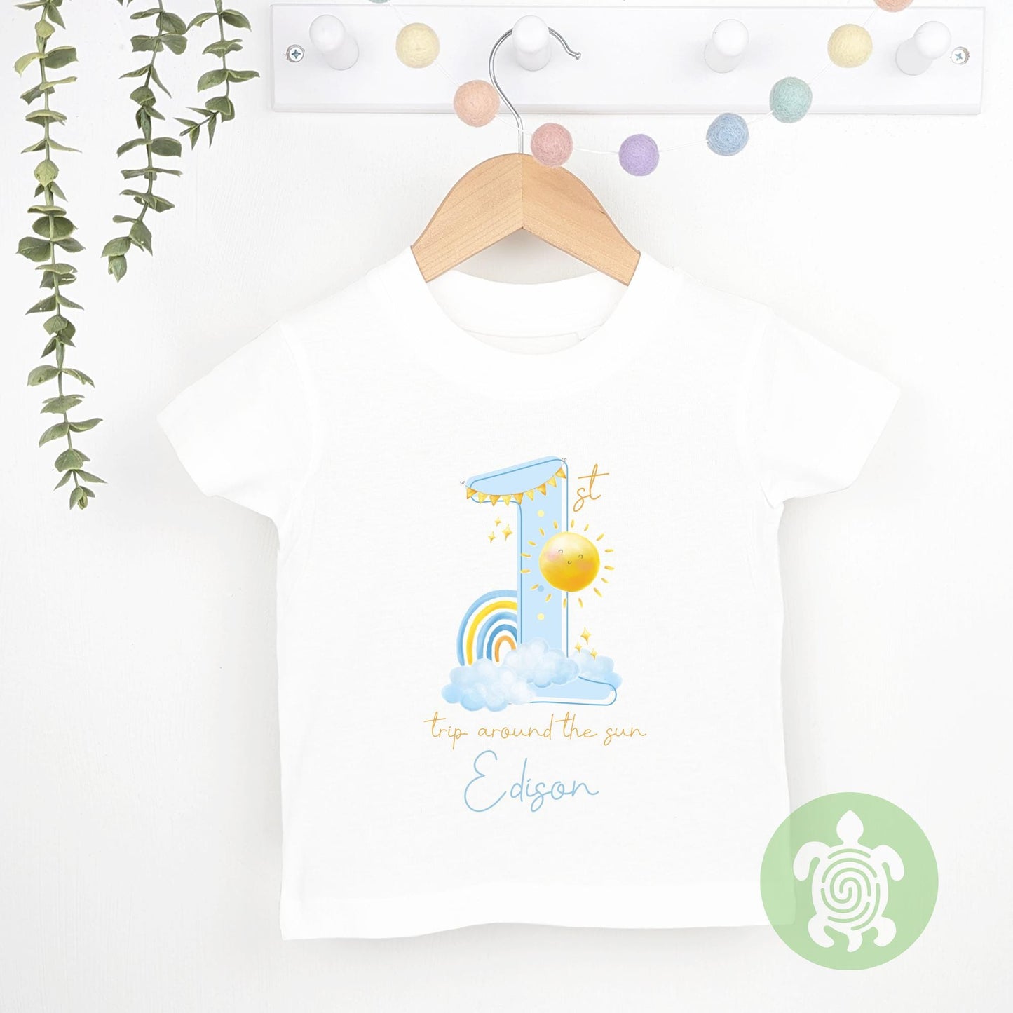 Personalised Blue First Trip Around the Sun, Sunshine Embroidered Birthday Navy Fleece Dungarees, 1st Party Outfit, Birthday Outfit