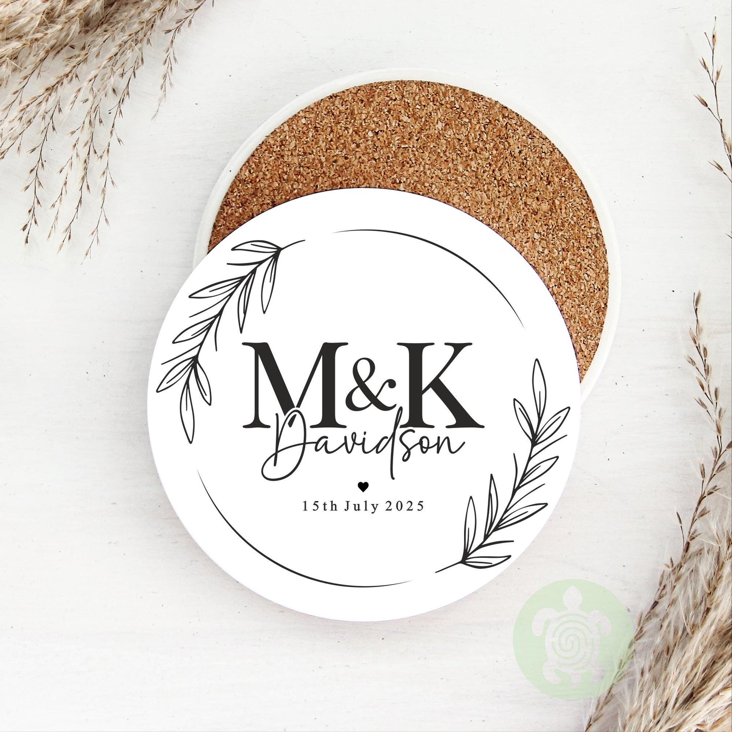 Personalised Mr & Mrs Black Wreath Wedding Mugs, Couple Coffee Tea Mug, Wedding or Anniversary Mug, Bride and Groom Mug Set, Coaster Set