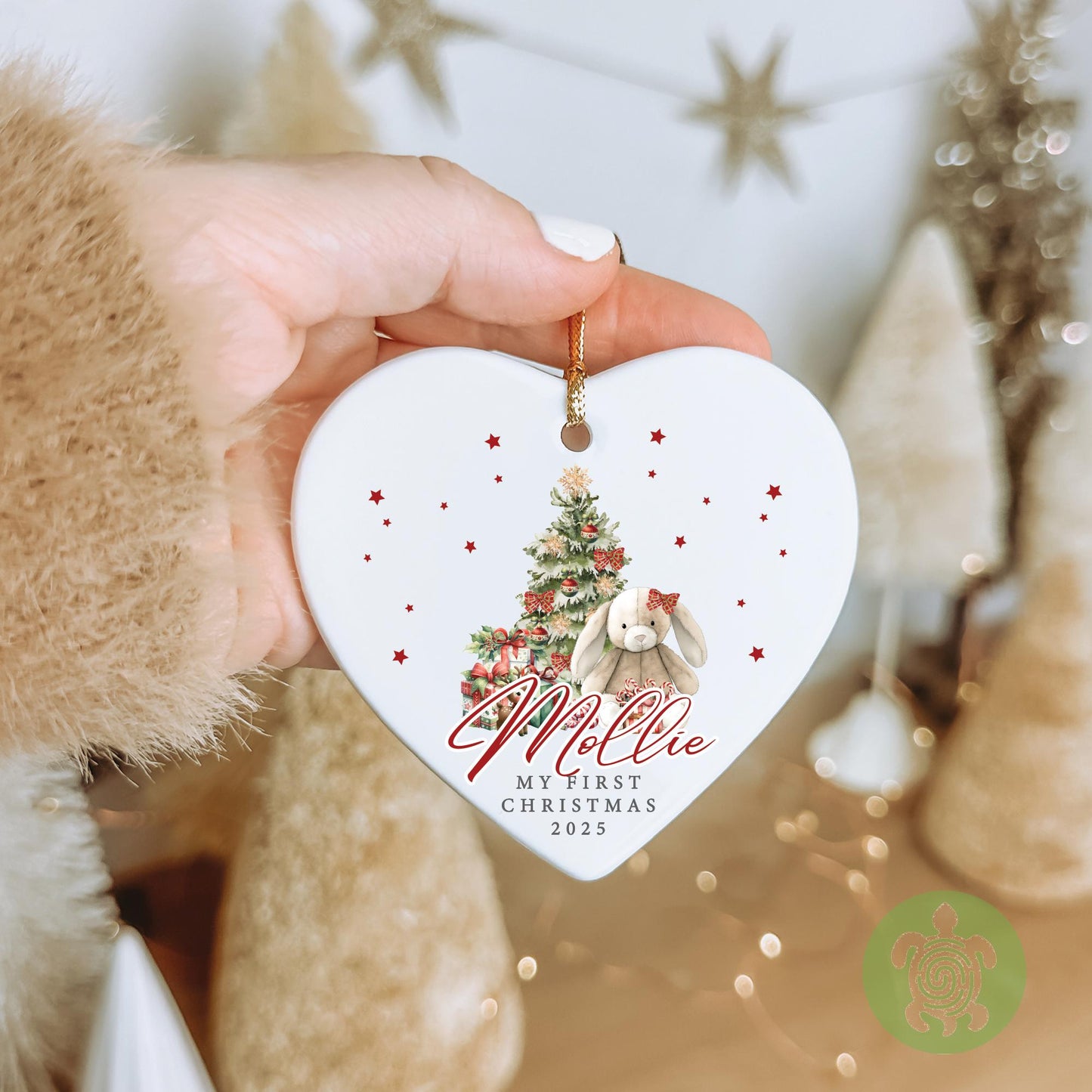 Personalised Red Bunny Baby's First Christmas Ornament | Ceramic Bauble | Custom Newborn Gift | 1st Xmas Tree Decoration | Keepsake 2025