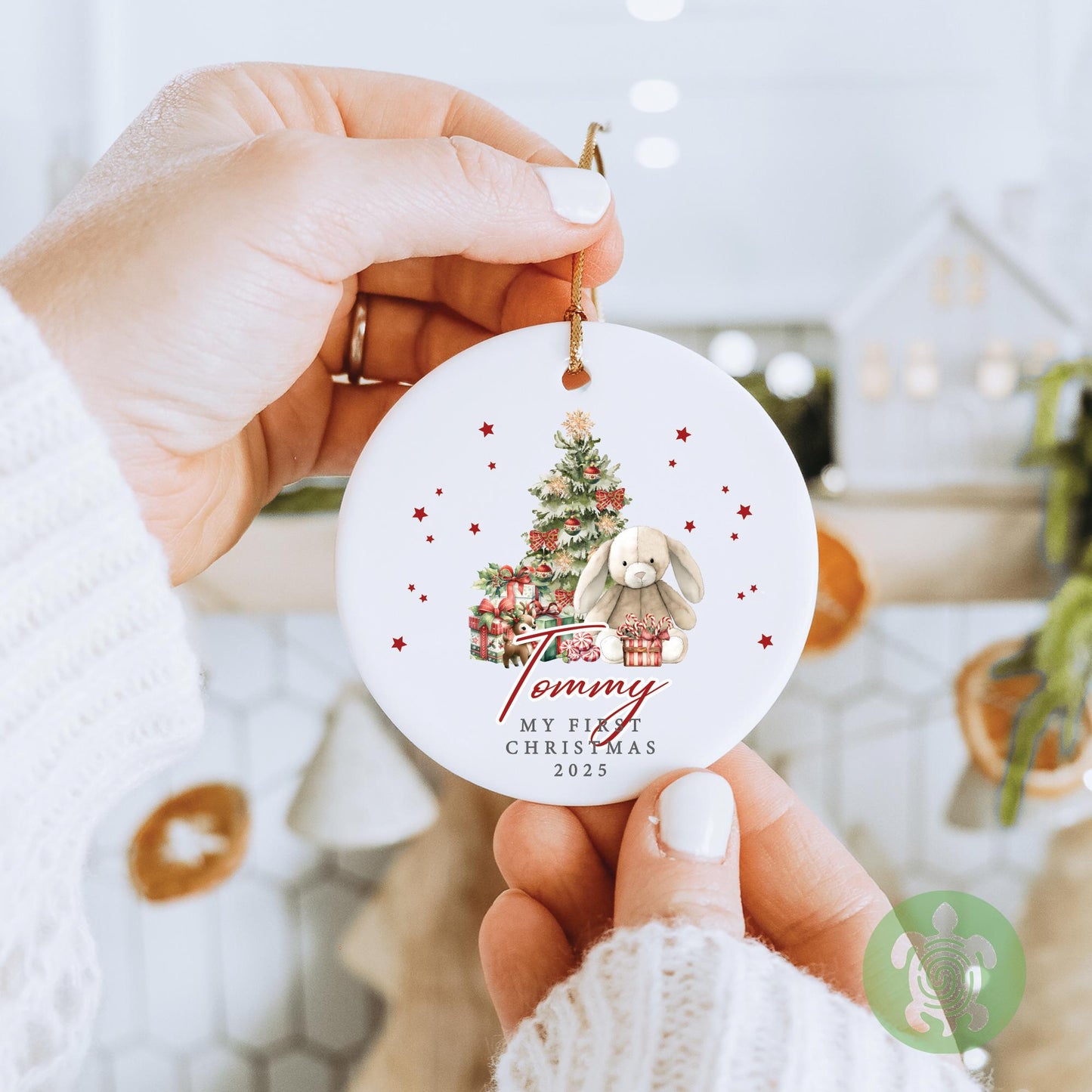 Personalised Red Bunny Baby's First Christmas Ornament | Ceramic Bauble | Custom Newborn Gift | 1st Xmas Tree Decoration | Keepsake 2025