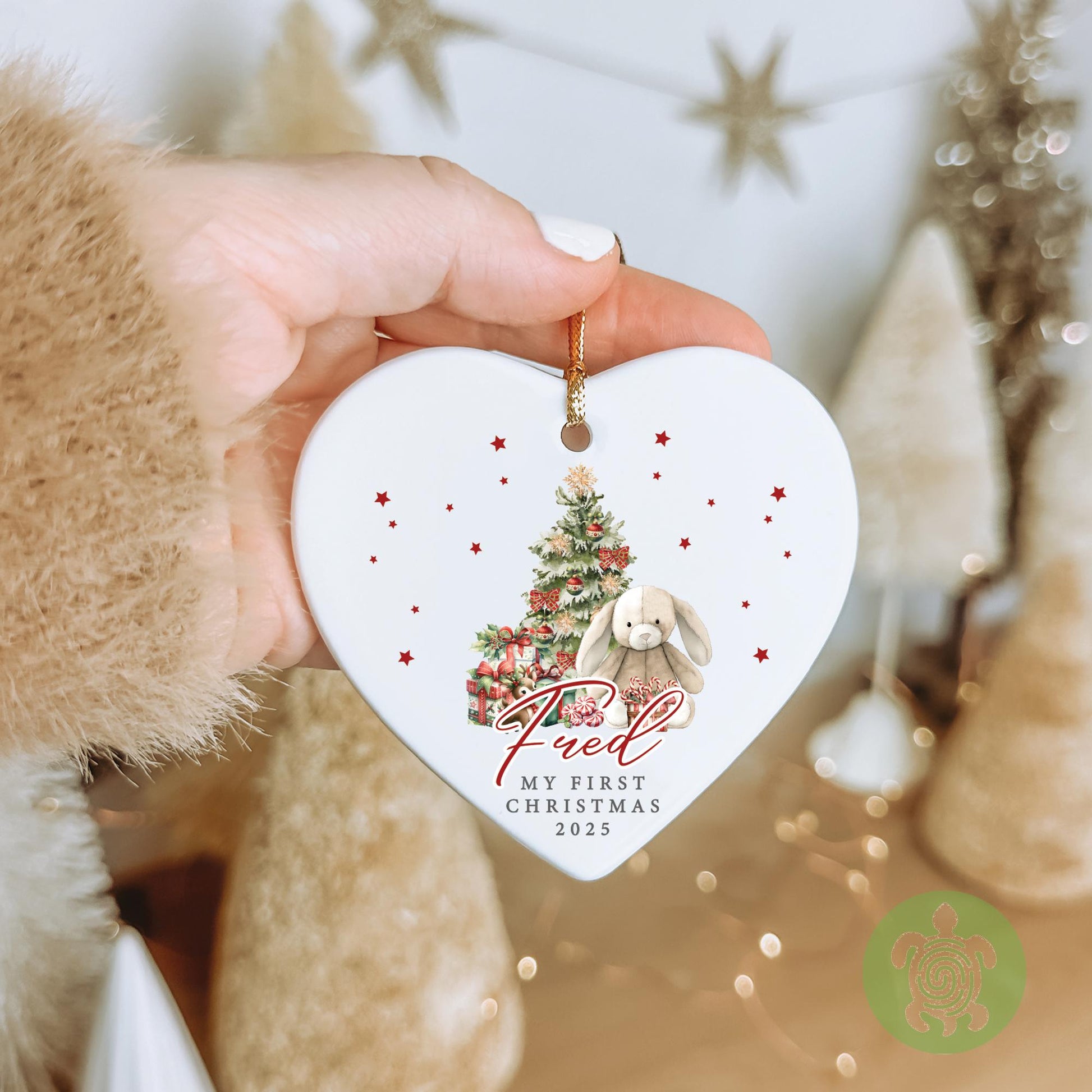 Personalised Red Bunny Baby's First Christmas Ornament | Ceramic Bauble | Custom Newborn Gift | 1st Xmas Tree Decoration | Keepsake 2025