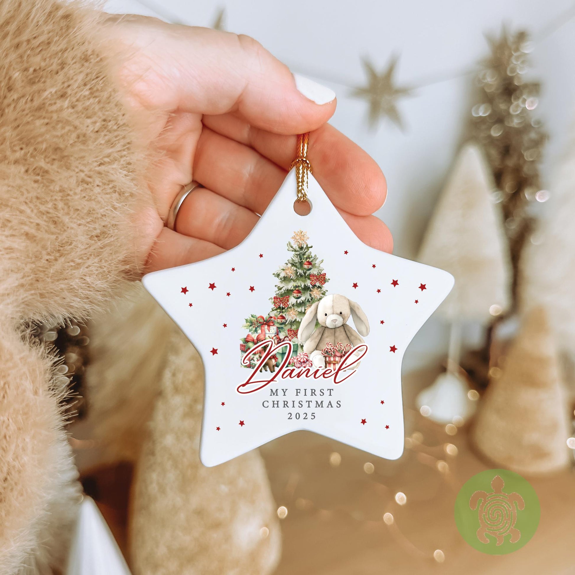 Personalised Red Bunny Baby's First Christmas Ornament | Ceramic Bauble | Custom Newborn Gift | 1st Xmas Tree Decoration | Keepsake 2025