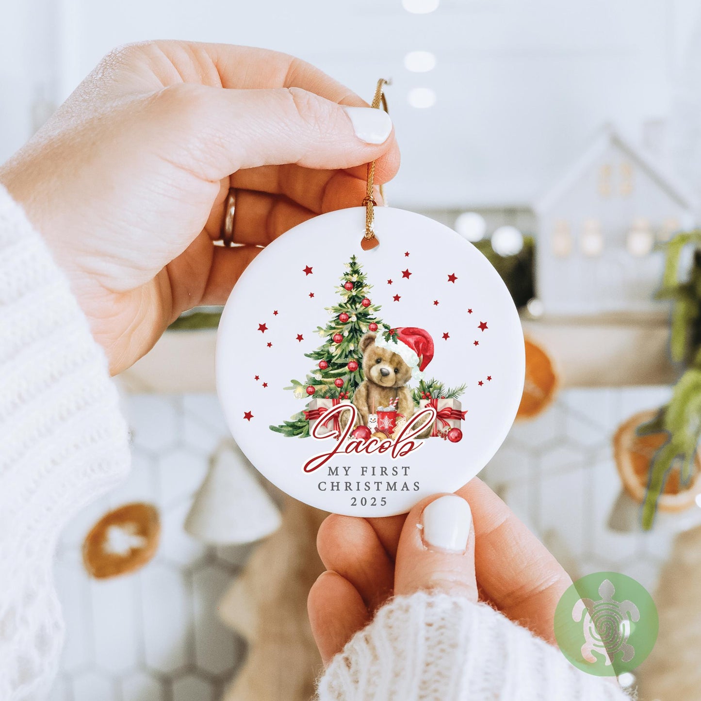 Personalised Red Teddy Baby's First Christmas Ornament | Ceramic Bauble | Custom Newborn Gift | 1st Xmas Tree Decoration | Keepsake 2025