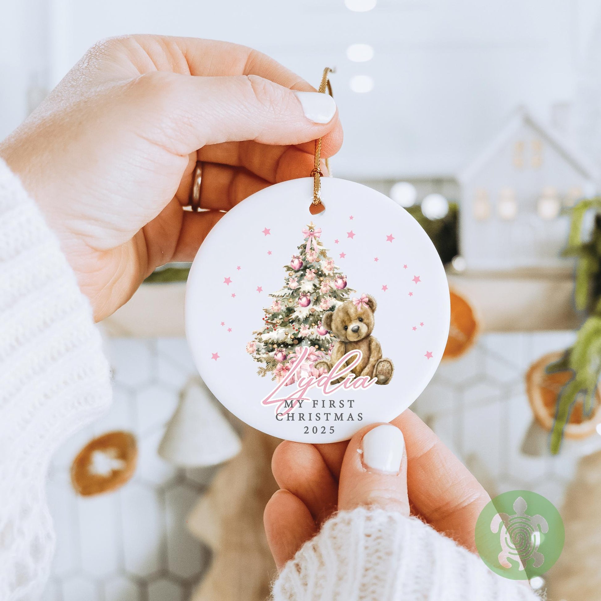Personalised Pink Teddy Baby's First Christmas Ornament | Ceramic Bauble | Custom Newborn Gift | 1st Xmas Tree Decoration | Keepsake 2025