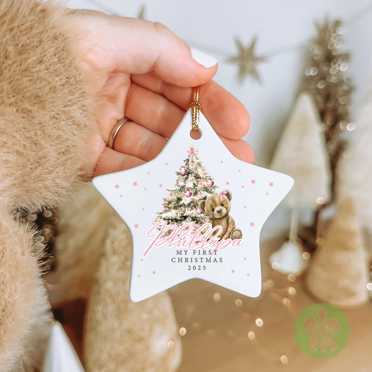 Personalised Pink Teddy Baby's First Christmas Ornament | Ceramic Bauble | Custom Newborn Gift | 1st Xmas Tree Decoration | Keepsake 2025